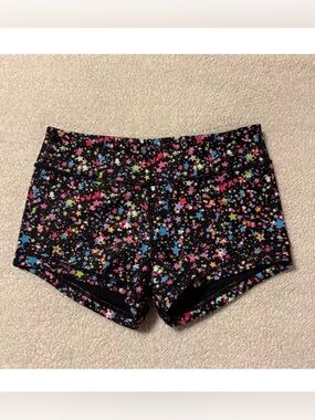KFT Keep Moving Lined Bike Shorts Black Neon Multi-Color Stars Booty